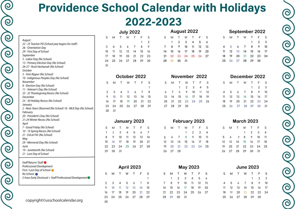 Providence School Holidays US School Calendar