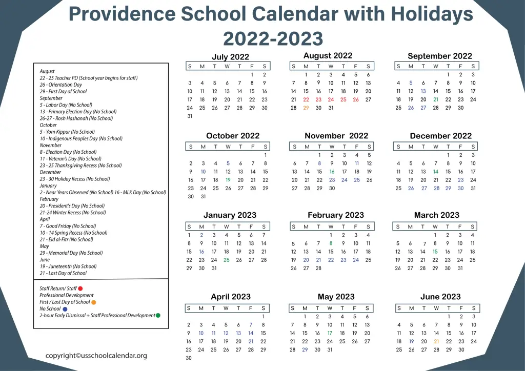 Providence Public Schools Calendar US School Calendar