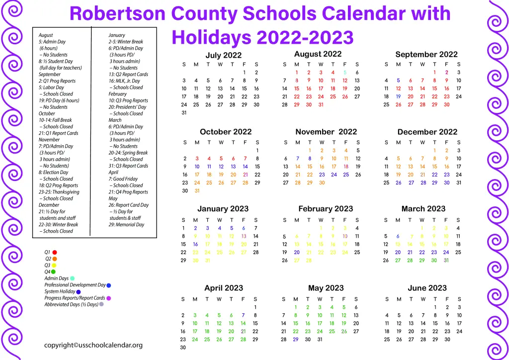 Robertson County Schools Calendar with Holidays 2022-2023 3