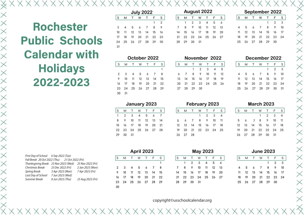 Rochester Public Schools Calendar with Holidays 2022-2023 2