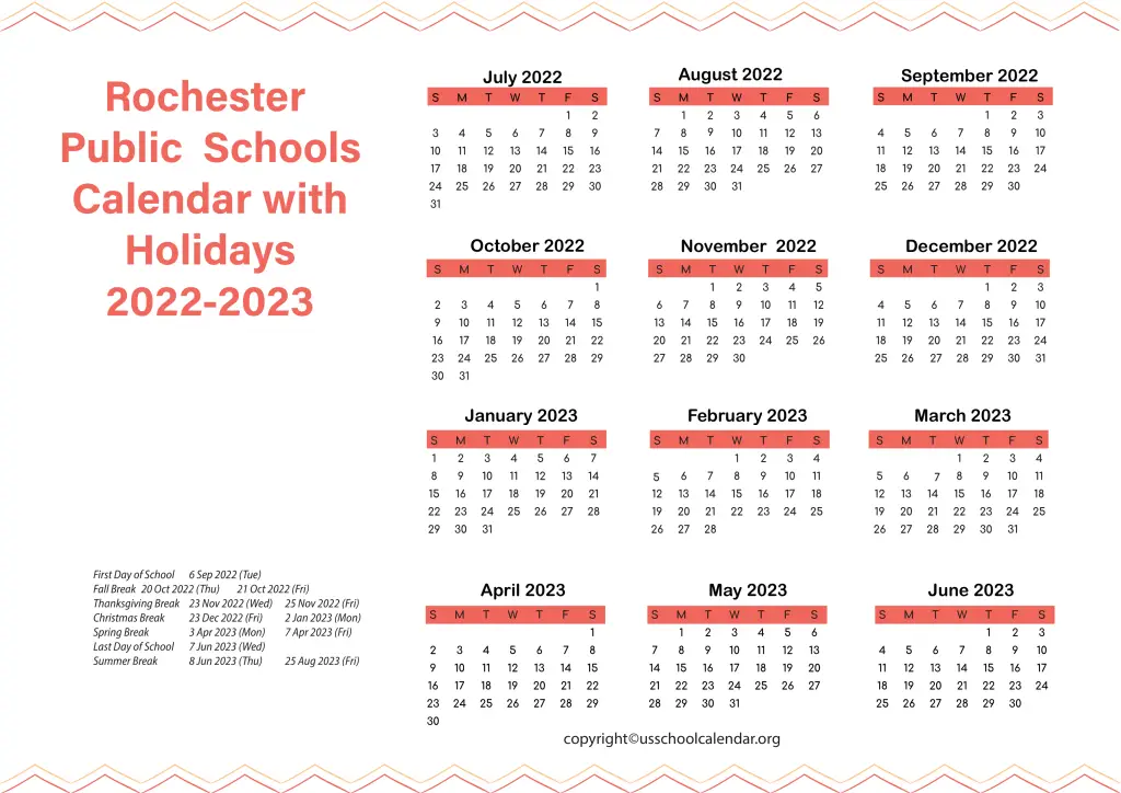 Rochester Public Schools Calendar with Holidays 2022-2023 3