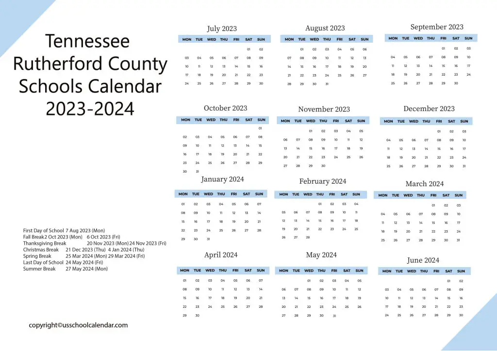 Rutherford School Calendar