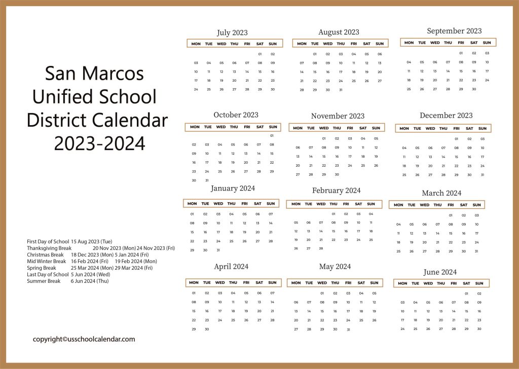 SMUSD Holiday Calendar