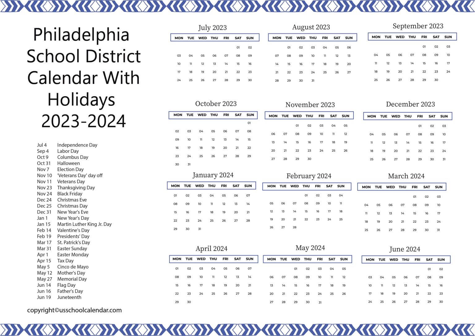 Philadelphia School District Calendar With Holidays 20232024