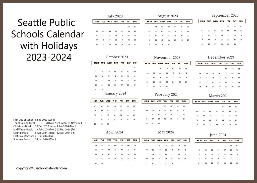 Seattle Public Schools District Calendar