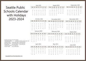 Seattle Public Schools Calendar with Holidays 2023-2024