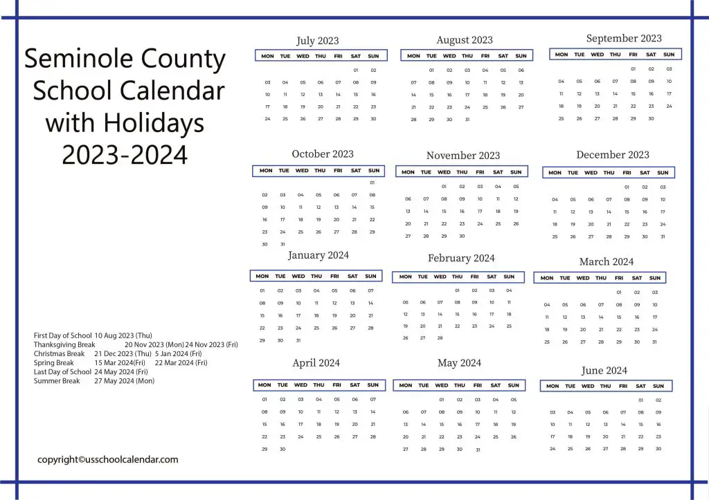 Seminole County School Calendar