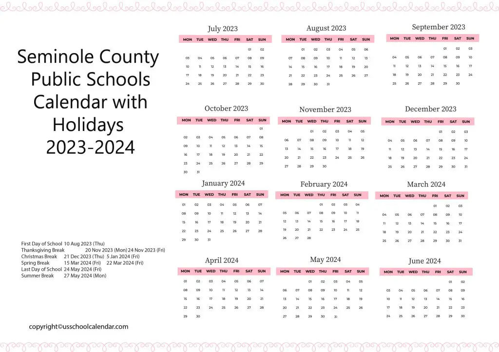 Seminole County School District Calendar
