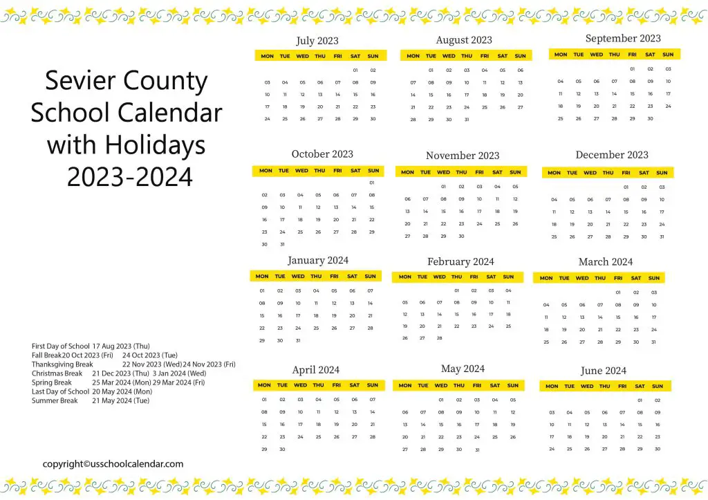 Sevier County Public Schools Academic Schedule