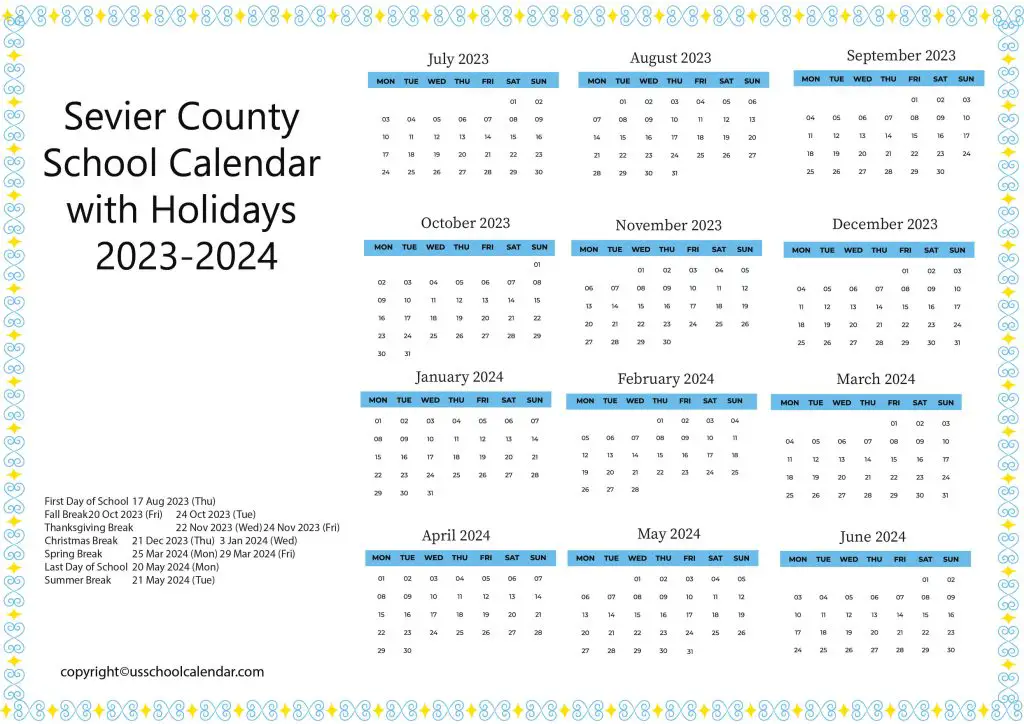Sevier County School District Calendar