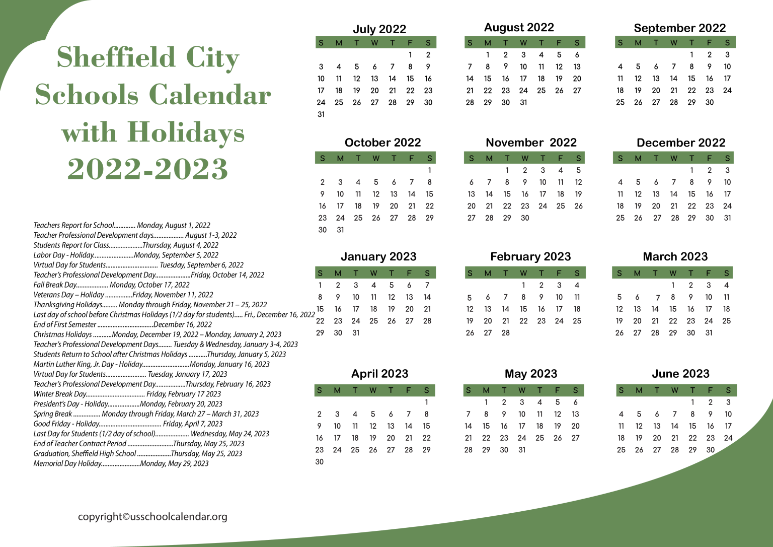 Sheffield City Schools Calendar With Holidays 2022 2023 3 1536x1086 