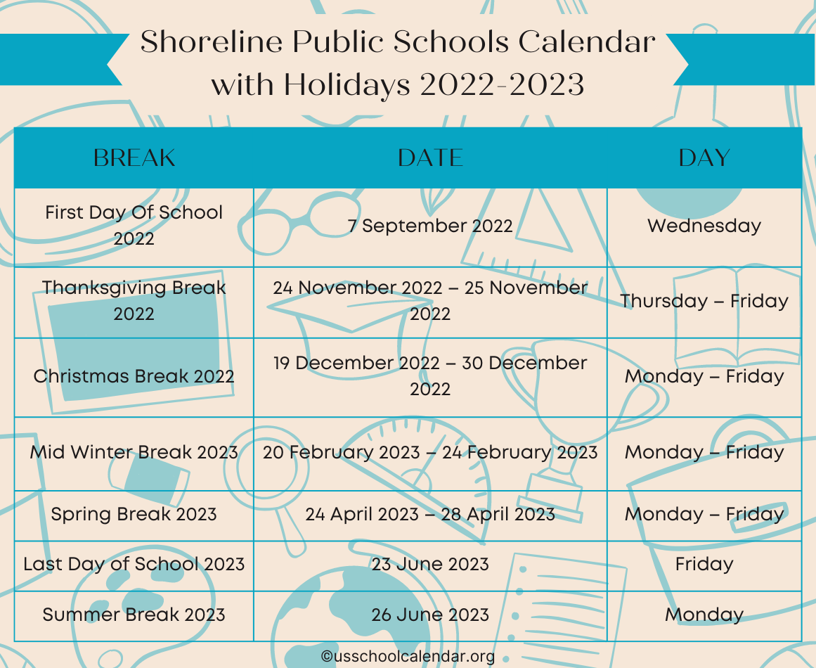 Shoreline Public Schools Calendar with Holidays 20222023