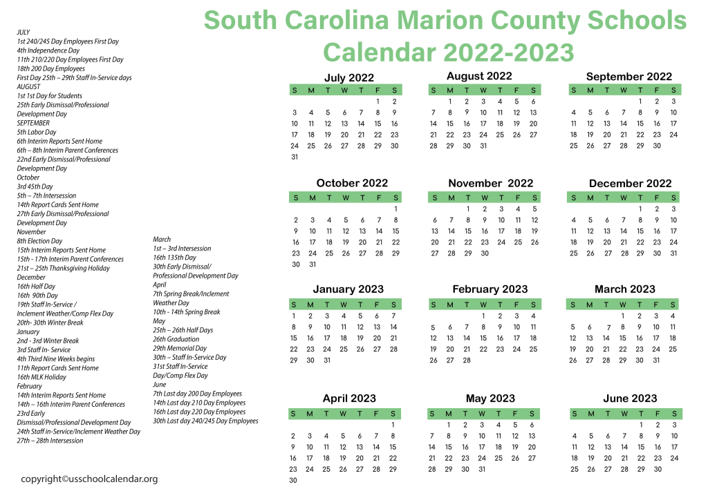 South Carolina Marion County Schools Calendar 2022-2023 3