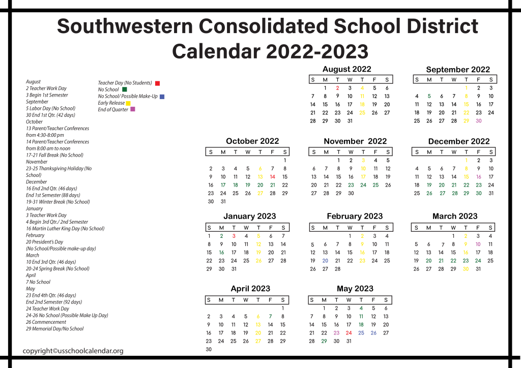 Southwestern Consolidated School District Calendar 2022-2023 2