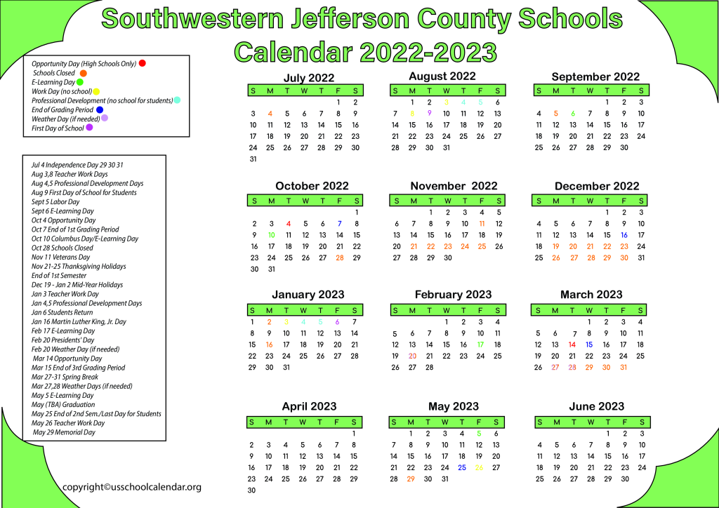 Southwestern Jefferson County Schools Calendar 2022-2023 2
