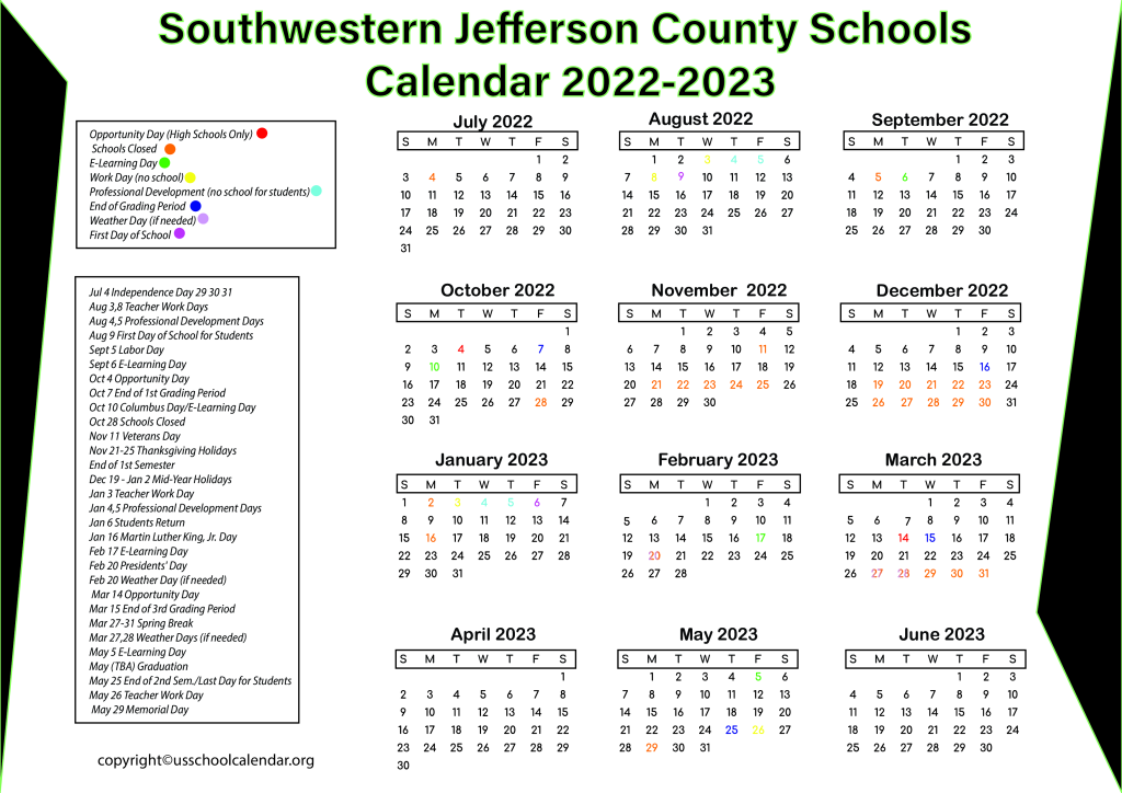 Southwestern Jefferson County Schools Calendar 2022-2023 3