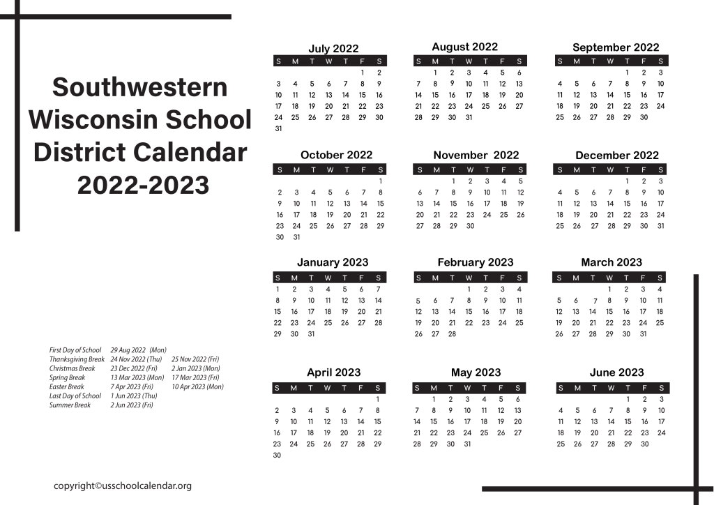 Southwestern Wisconsin School District Calendar 2022-2023 2