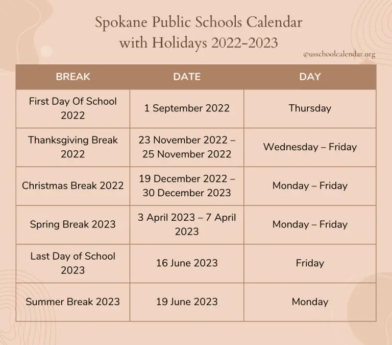Spokane Public Schools Calendar with Holidays 2023-2024