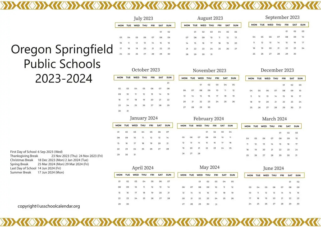 Springfield Oregon School District Calendar