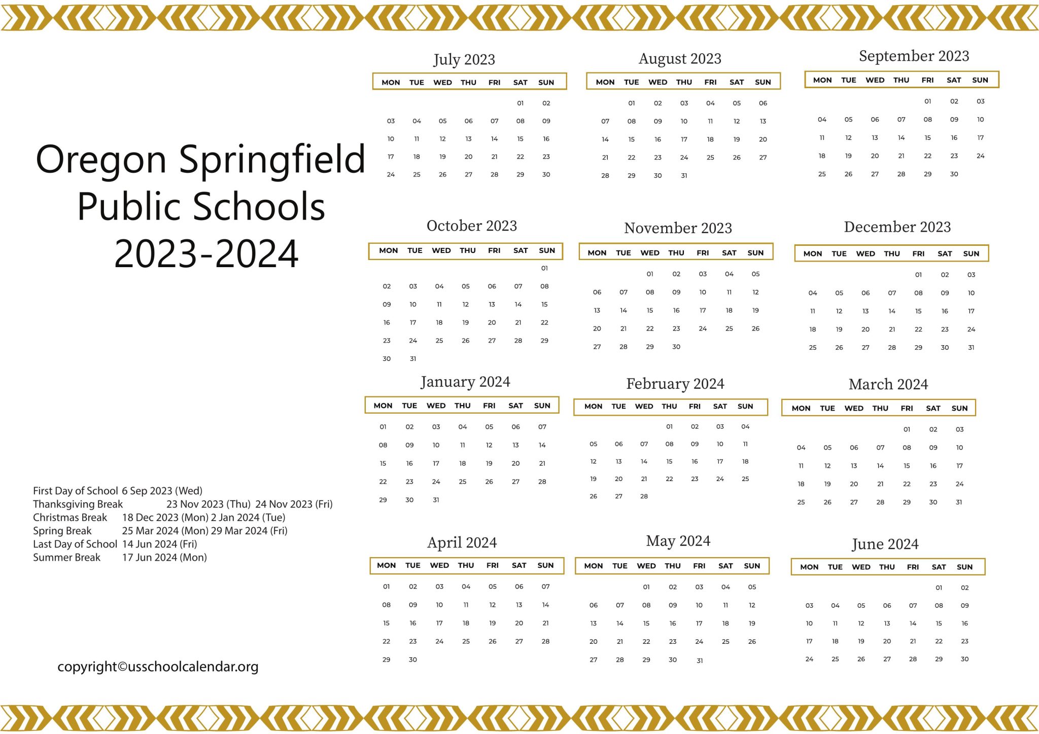 Oregon Springfield Public Schools Calendar 2023 2024