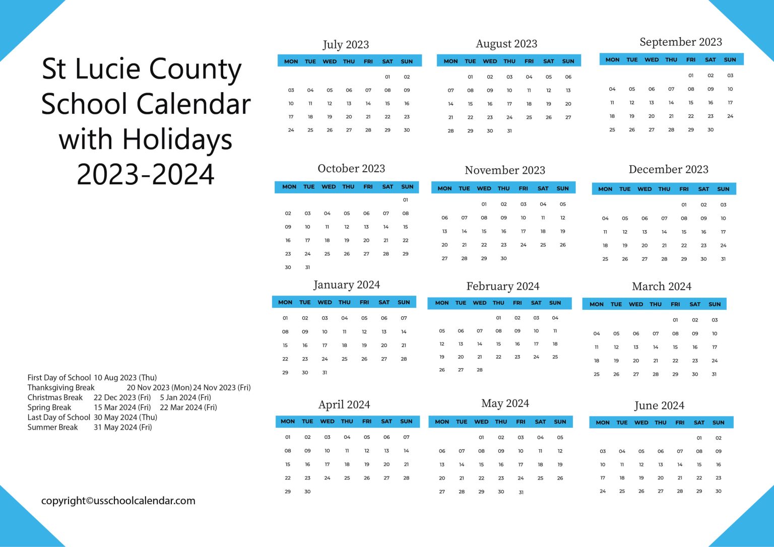 St Lucie County School Calendar With Holidays 2023 2024