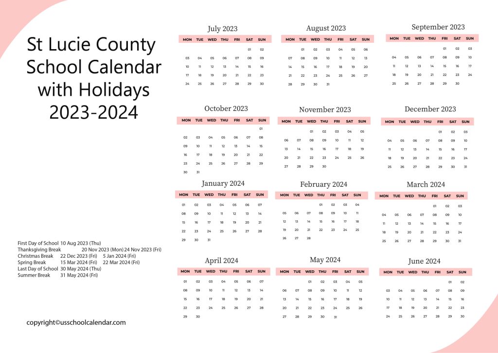 St Lucie County School District Calendar
