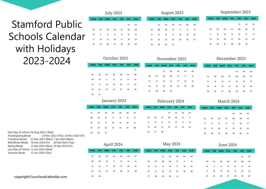 Stamford School Calendar