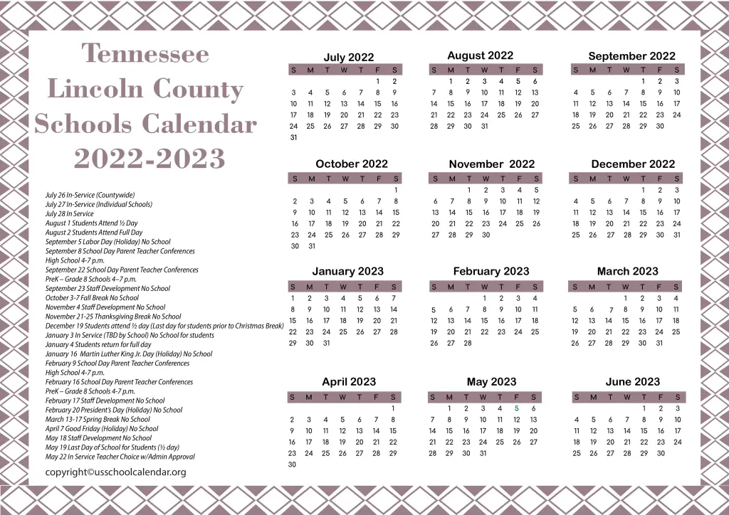 Tennessee Lincoln County Schools Calendar 2022-2023 3