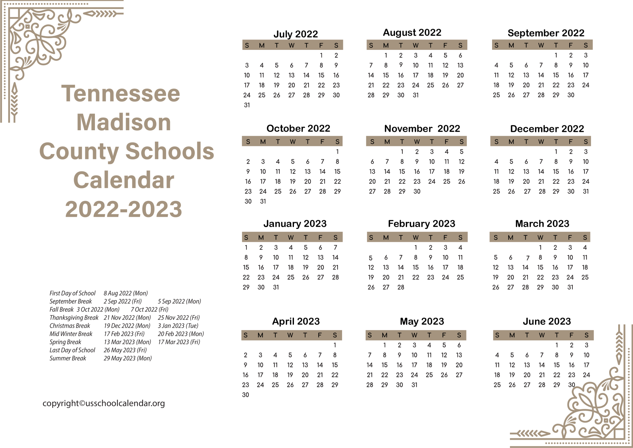 [JMCSS] Tennessee Madison County Schools Calendar 2023