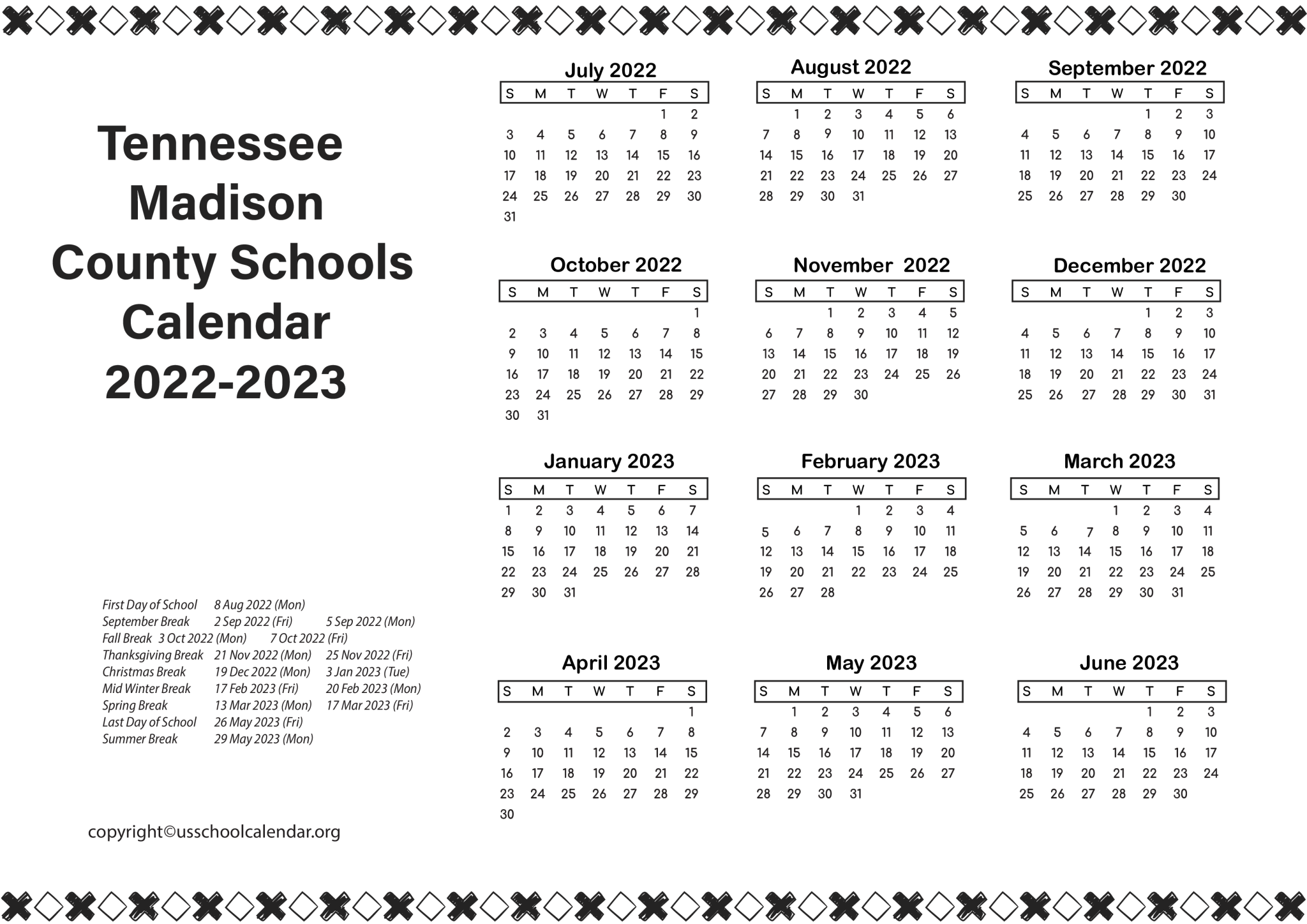 [JMCSS] Tennessee Madison County Schools Calendar 2023