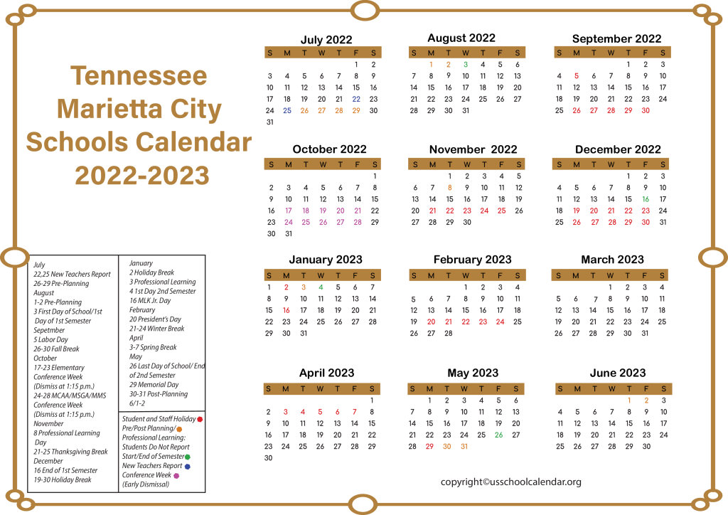 Tennessee Marietta City Schools Calendar 2022-2023 2