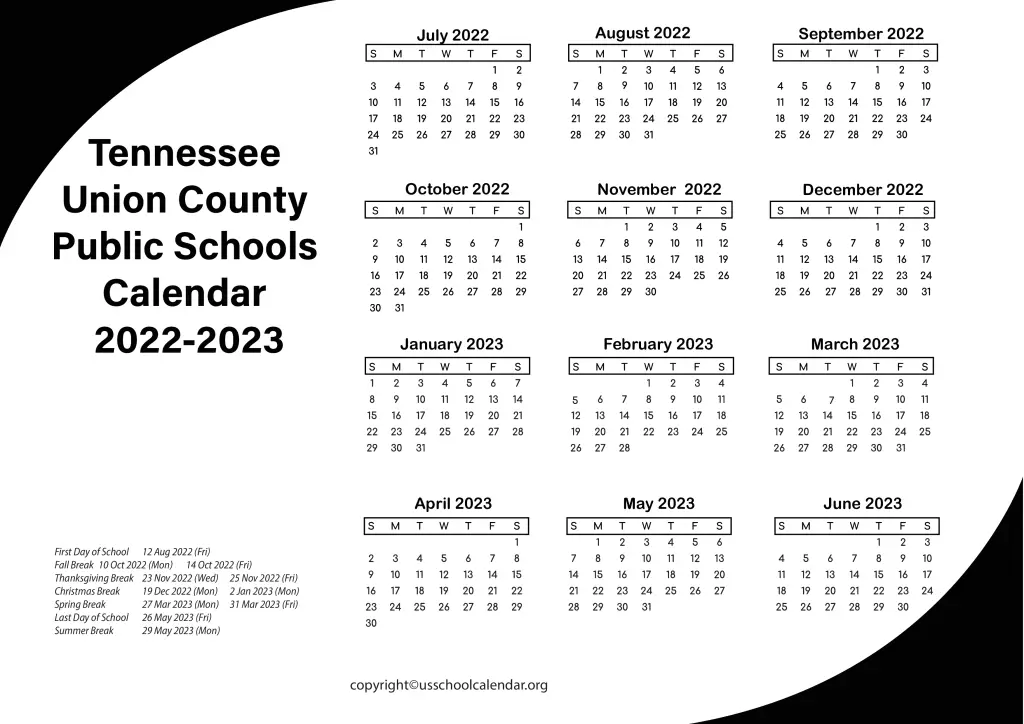 Tennessee Union County Public Schools Calendar 2022-2023 2