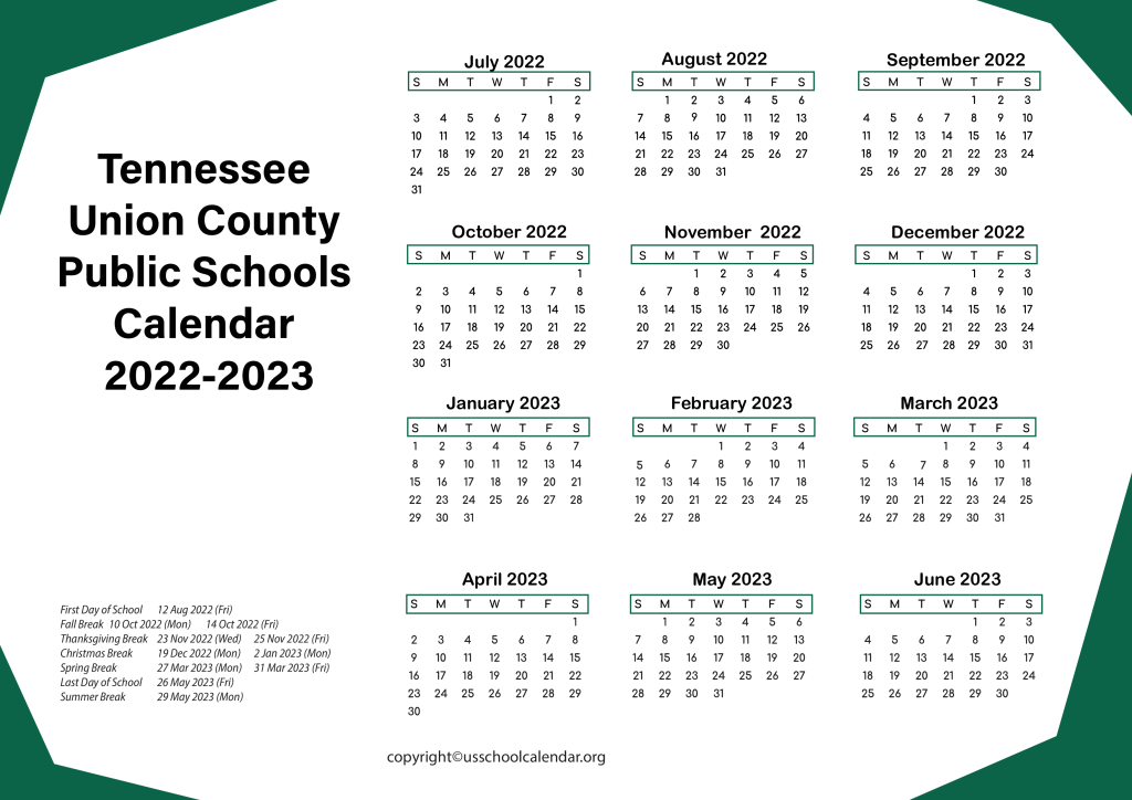 Tennessee Union County Public Schools Calendar 2022-2023 3