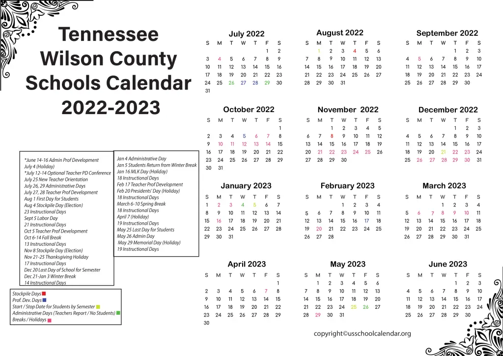 Tennessee Wilson County Schools Calendar 2022-2023 3