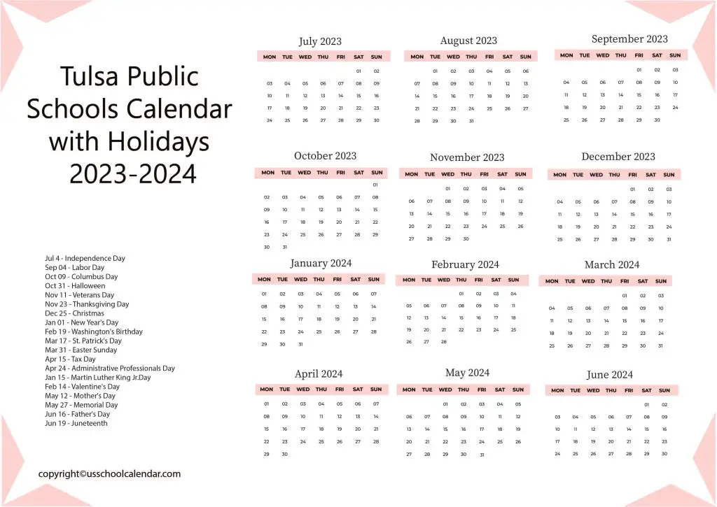 Tulsa Public Schools Calendar