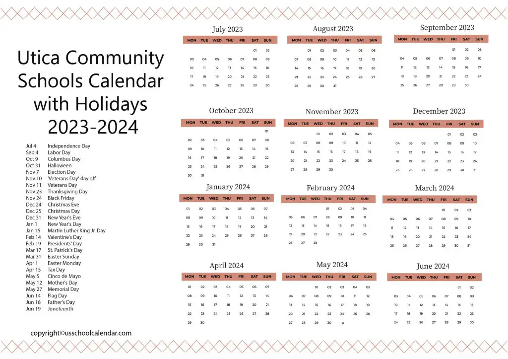 Utica Schools Calendar