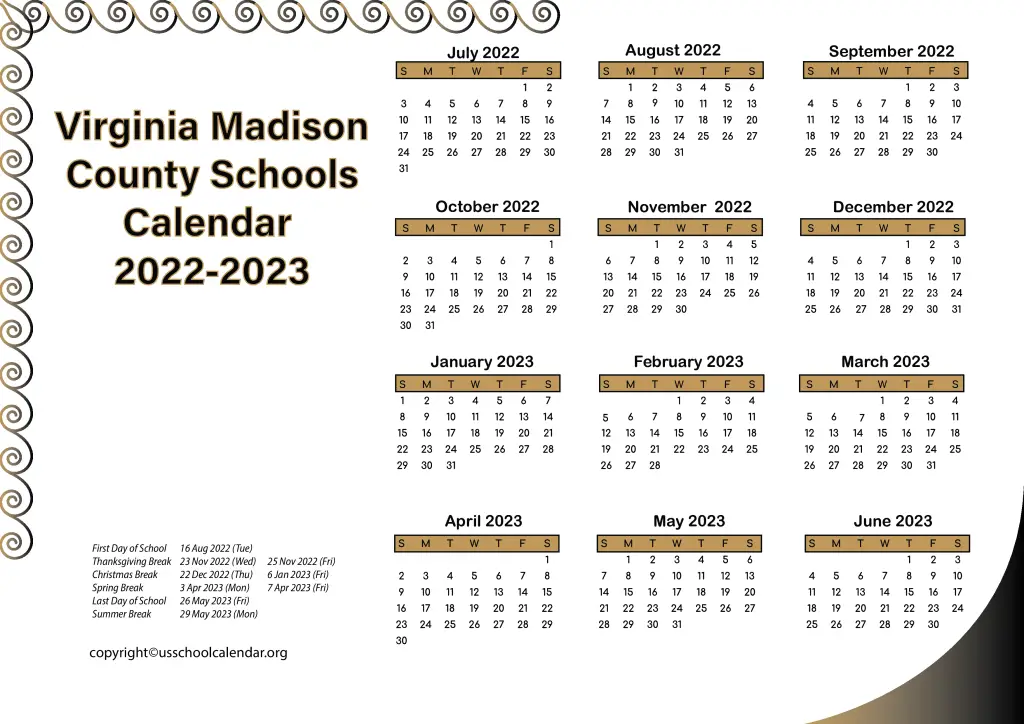 Virginia Madison County Schools Calendar 2022-2023