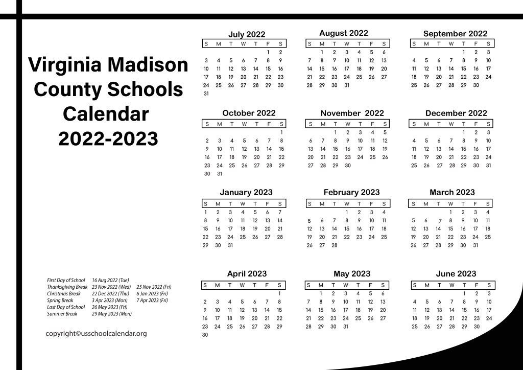 Virginia Madison County Schools Calendar 2022-2023 3