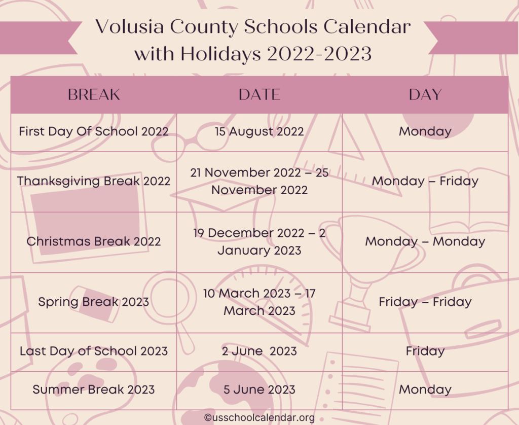 Volusia County Schools Calendar With Holidays 2022 2023