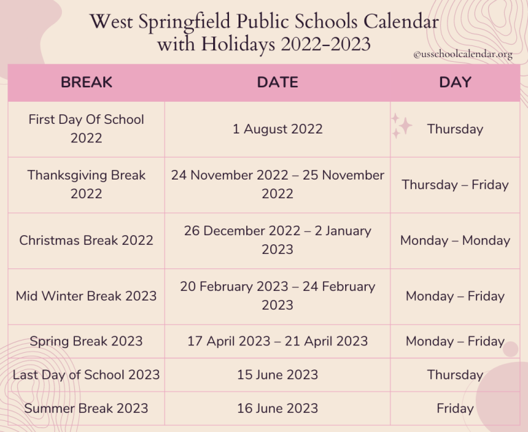[WSPS] West Springfield Public Schools Calendar for 20222023