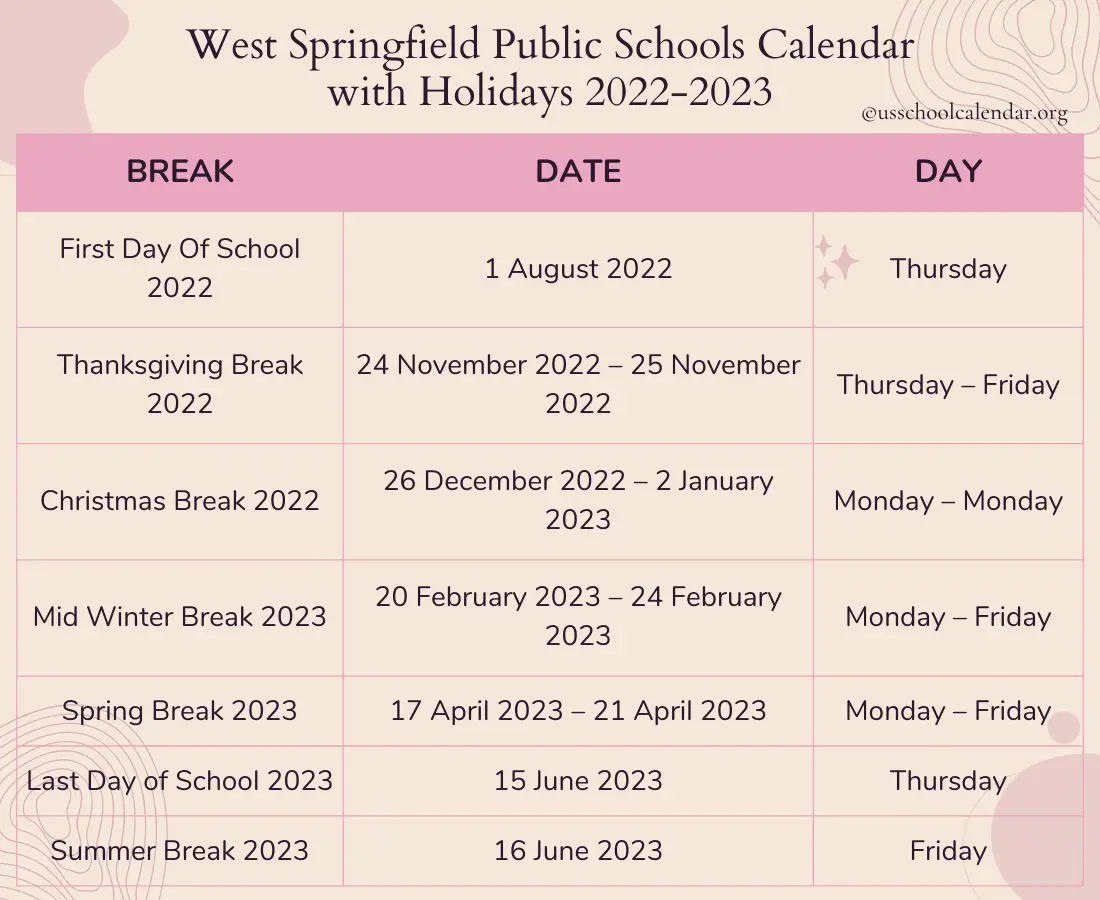 West Springfield Public School Calendar 2025 Calendar Paule Shelli