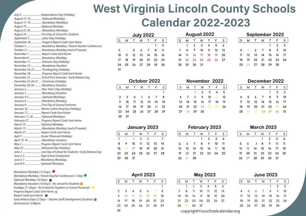 West Virginia Lincoln County Schools Calendar 2022-2023 2