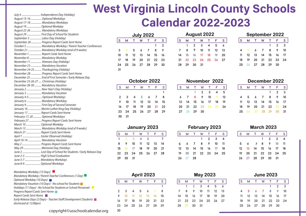 West Virginia Lincoln County Schools Calendar 2022-2023 3