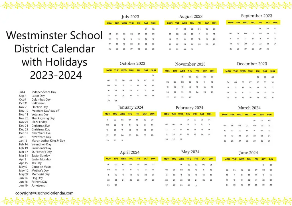 Westminster Schools Calendar