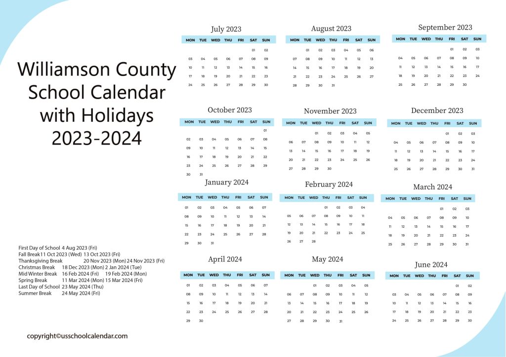 Williamson County Schools Calendar