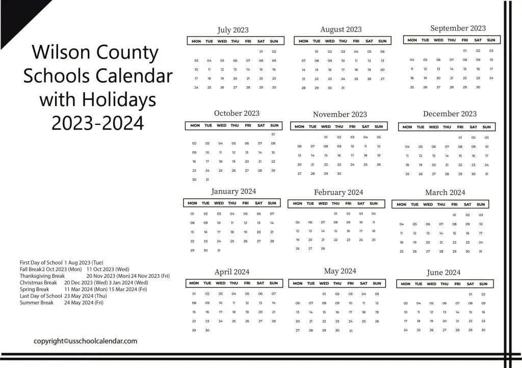 Wilson County Schools Calendar