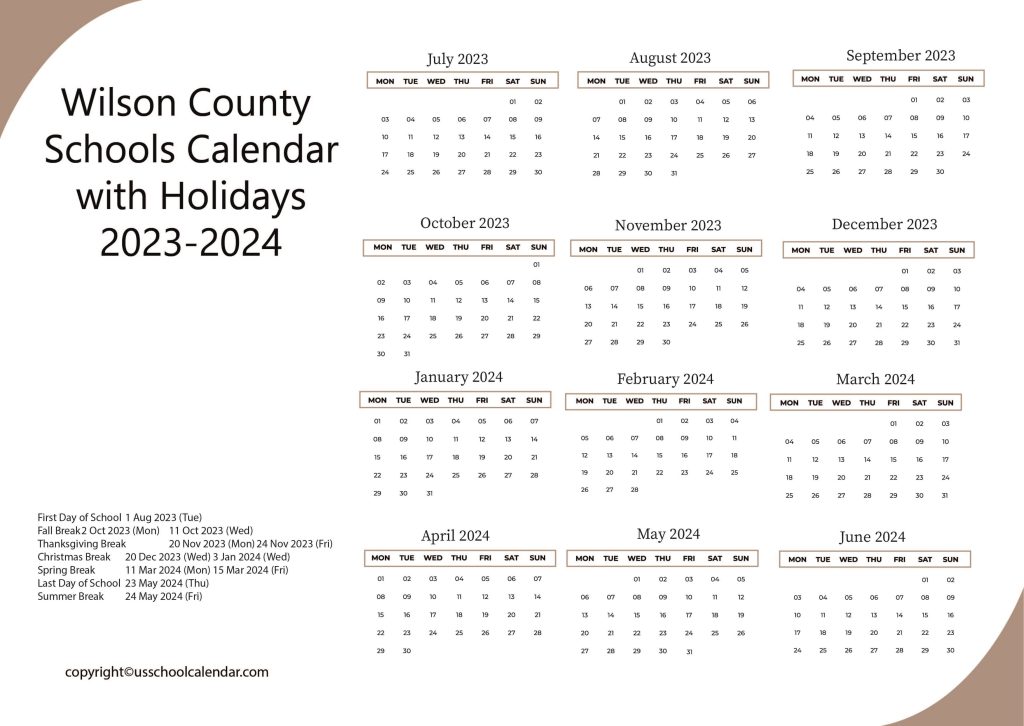 Wilson County Schools District Calendar