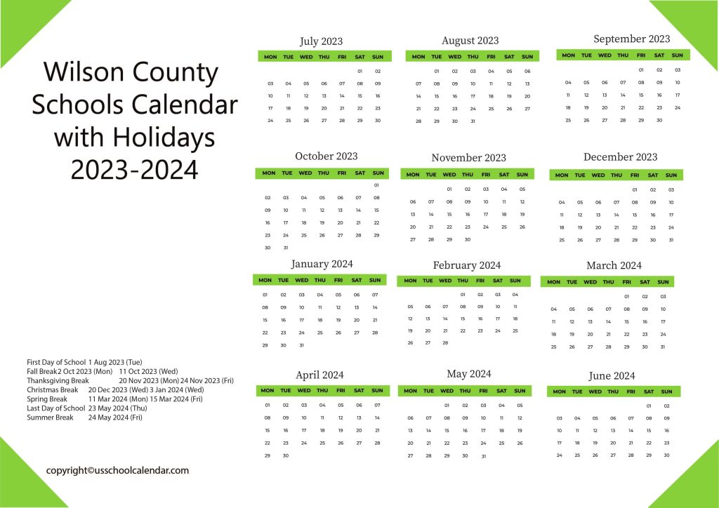 Wilson County Schools Holiday Calendar