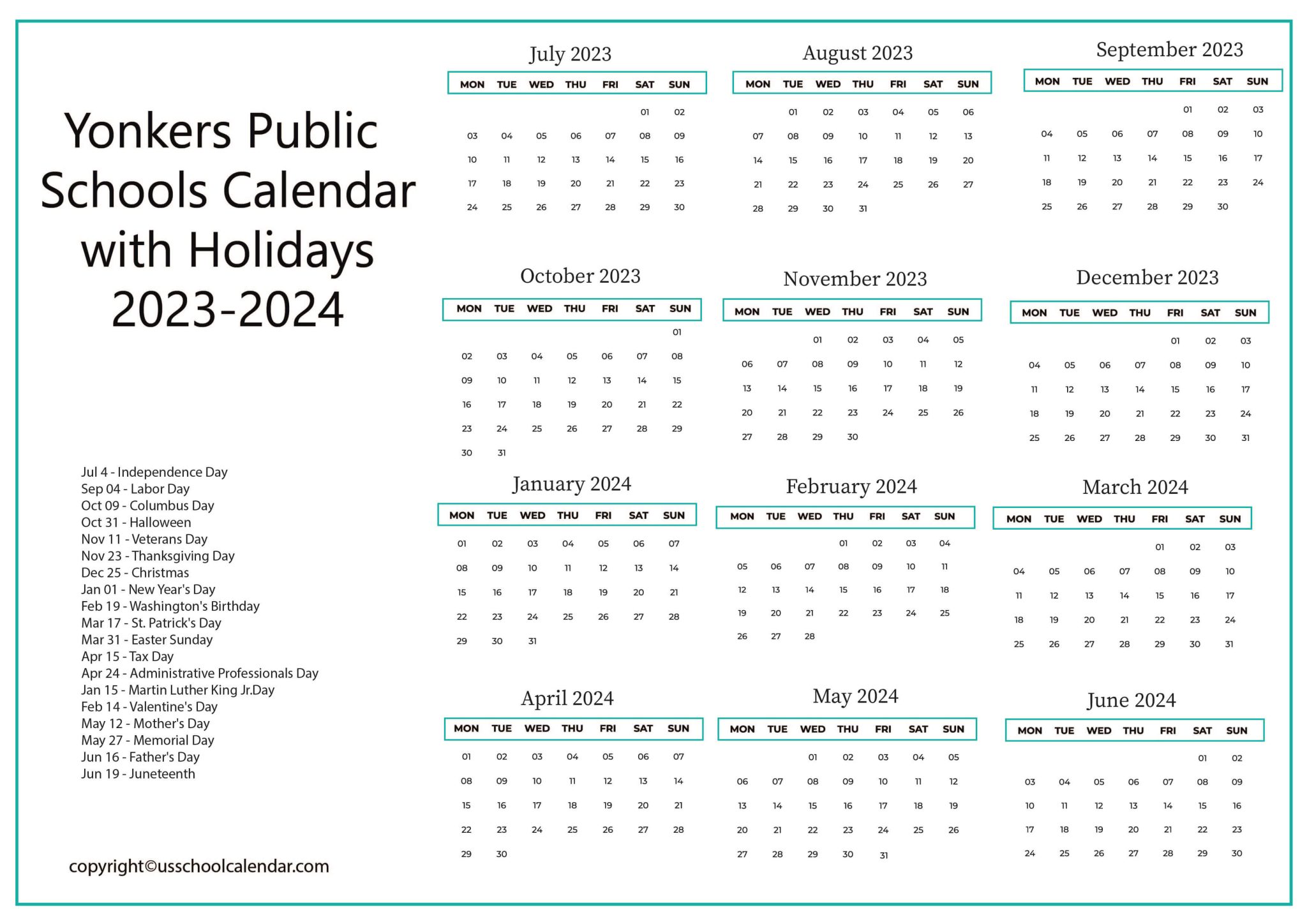 yonkers-public-schools-calendar-with-holidays-2023-2024