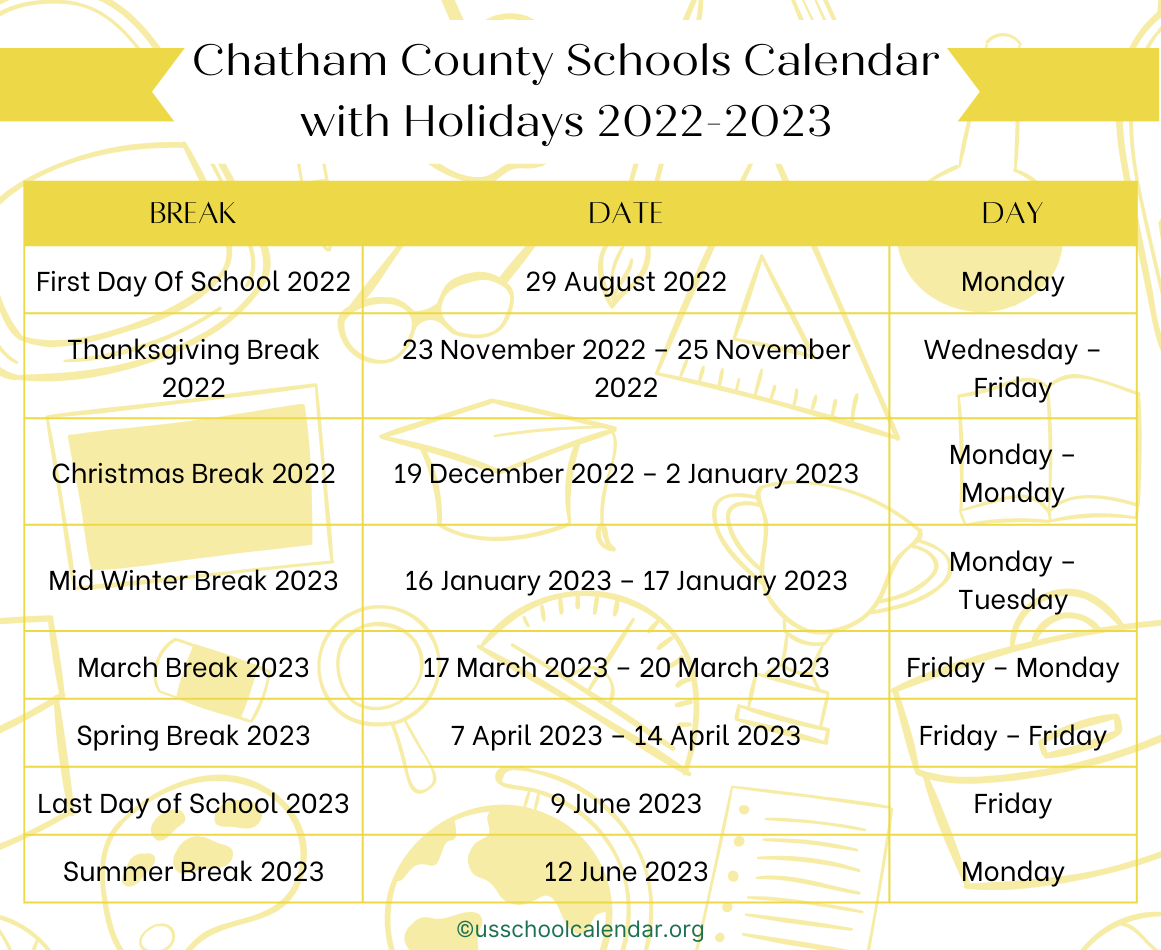 Chatham County Schools Calendar with Holidays 2022 2023